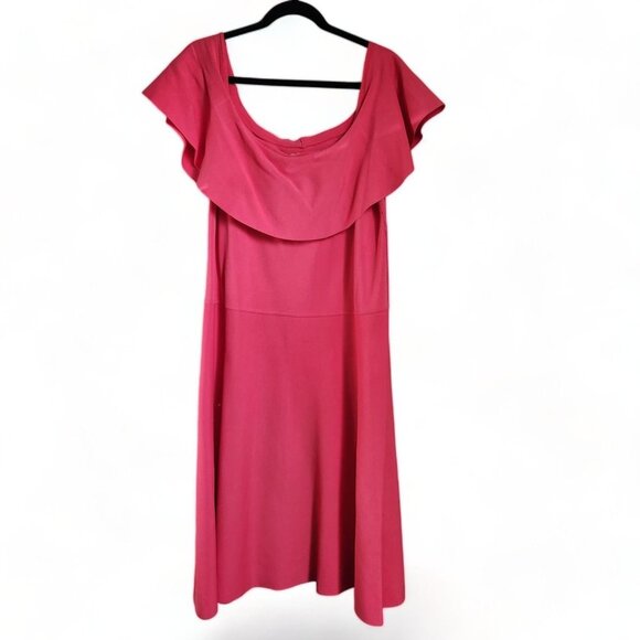 Eliza J Off the Shoulder Dress Plus Size 3X Magenta Ruffle Fit & Flare Midi - Picture 2 of 14